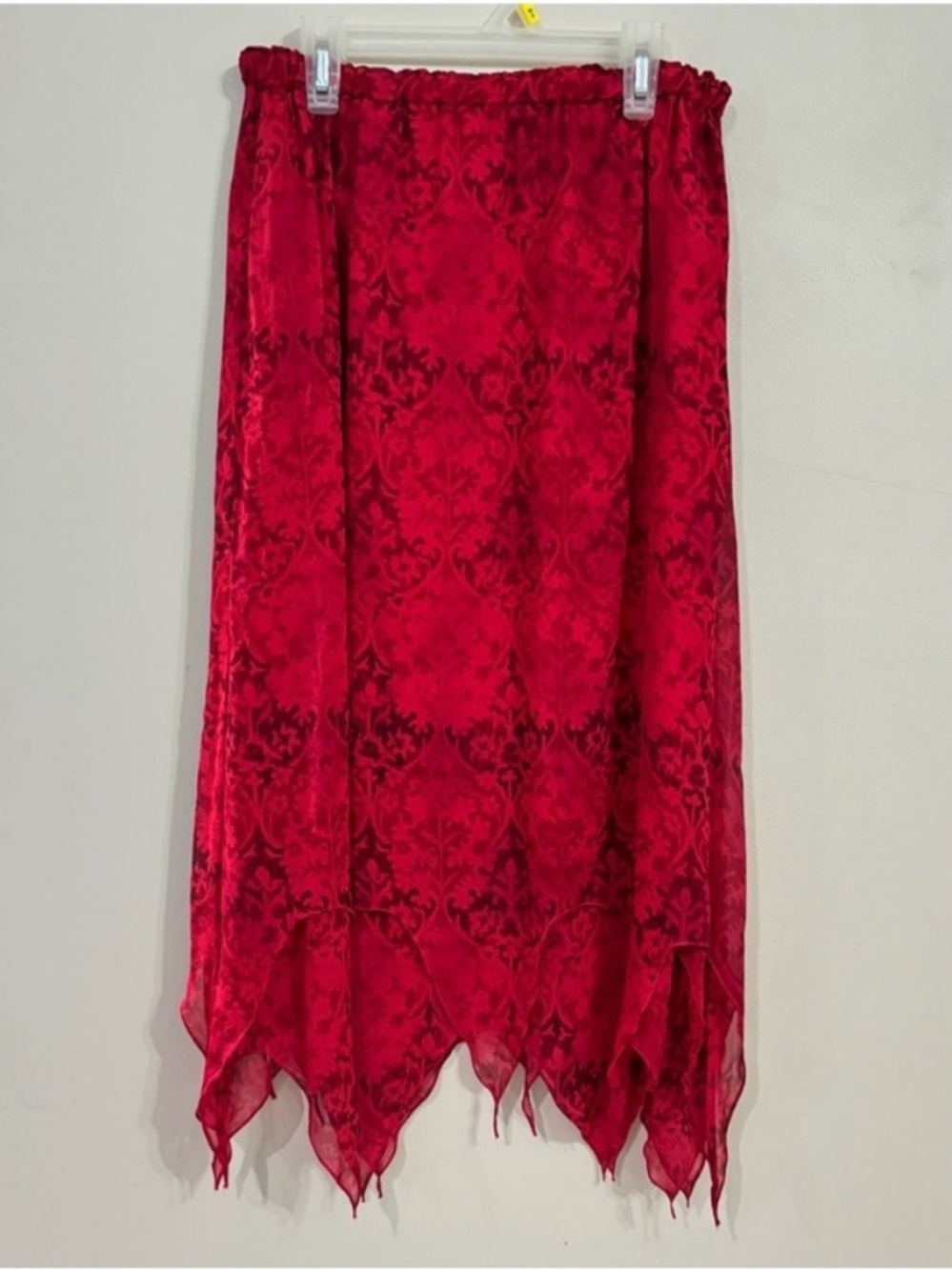 Chico's Vibrant Red Silk Patterned Asymmetrical Handkerchief Hem Skirt
